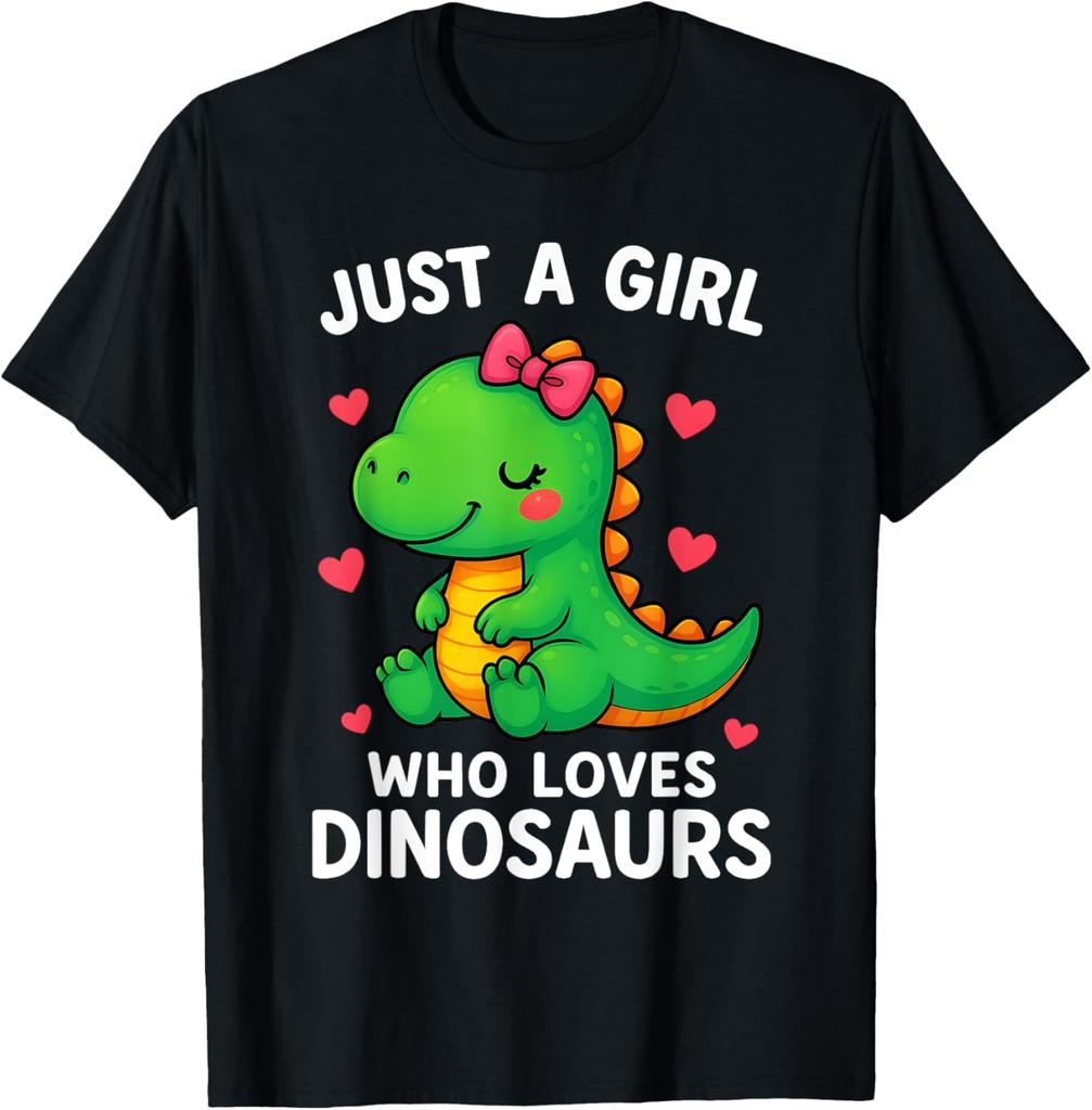 Just A Girl Who Loves Dinosaurs Cute Dino Lover Gift Unisex Tshirt Custom Printed Graphic T Shirts Customizable Camiseta