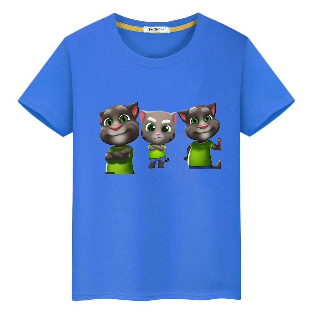 Kawaii Tops Talking tom cat Print t shirt for kids boy 10year anime Tees 100%Cotton Short pride tshirt y2k Christmas girl clothes