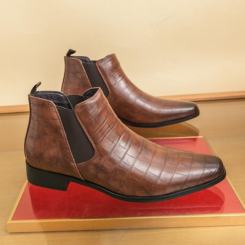 Fashion New Men Fashionable Chelsea Leather Boots Men One-legged Comfortable Business Office Brand Boots Training Shoes Size 39-48