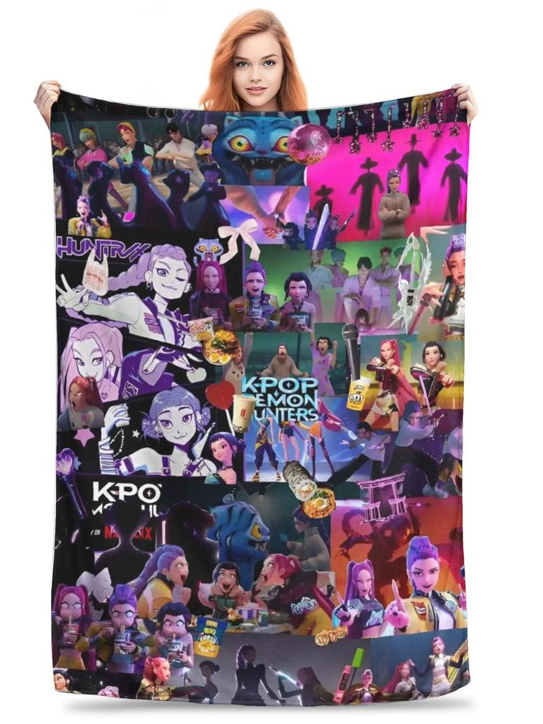 Hunt-rix & s-aja boys Flannel Blanket K-pop De-mon Hunters Vintage Throw Blankets for Bed Sofa Couch 200x150cm Bedspreads
