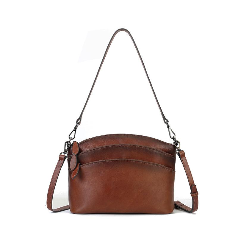 Leather Women's Bag Summer Women's 2025 First Layer Cowhide Dumpling Bag Retro Niche Commuter Shoulder Messenger Bag