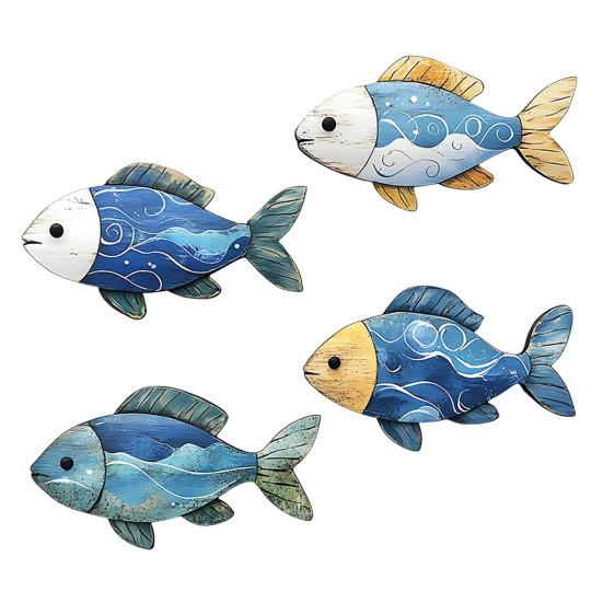 3/4Pcs/Set Wooden Fish Wall Decoration Farmhouse Rustic Nautical Turtle Shell