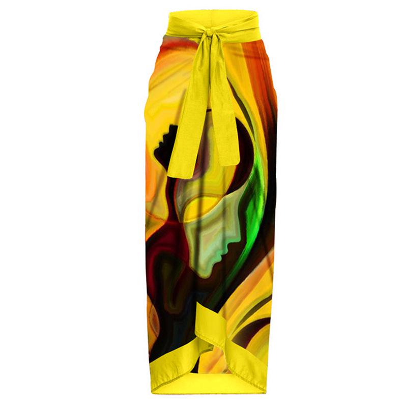 

Европейская и американская юбка миди с принтом в стиле отпуска - Дизайн с завязками, пляжное платье One Size