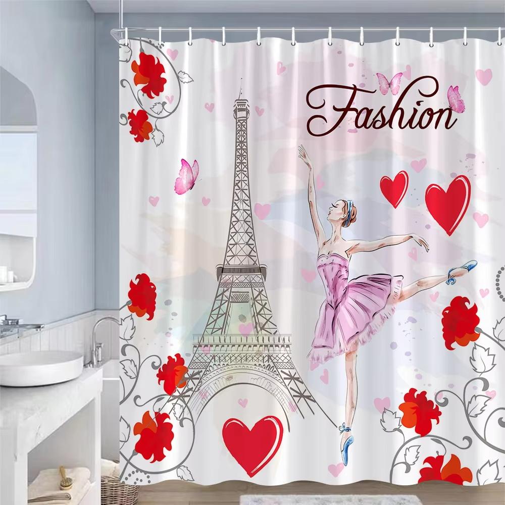 Fashion Girl Pattern Shower Curtain Black White Stripe Bathroom Decor Accessories American Style Bath Curtains Waterproof Cloth