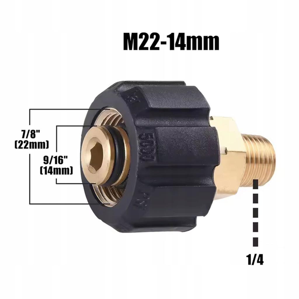 Rosfix Adapter Redukcja M22-14mm na 1/4 Zewnętrzny – Mosiężny Korpus | Kompatybilny z Karcher HD/HDS | O-ring w Zestawie