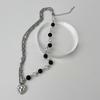 Black and White Pearl Splicing Two Pieces of Love Necklace, Female Tide Niche Design, Sweet and Cool Style Collarbone Chain, Sweater Chain Accessories