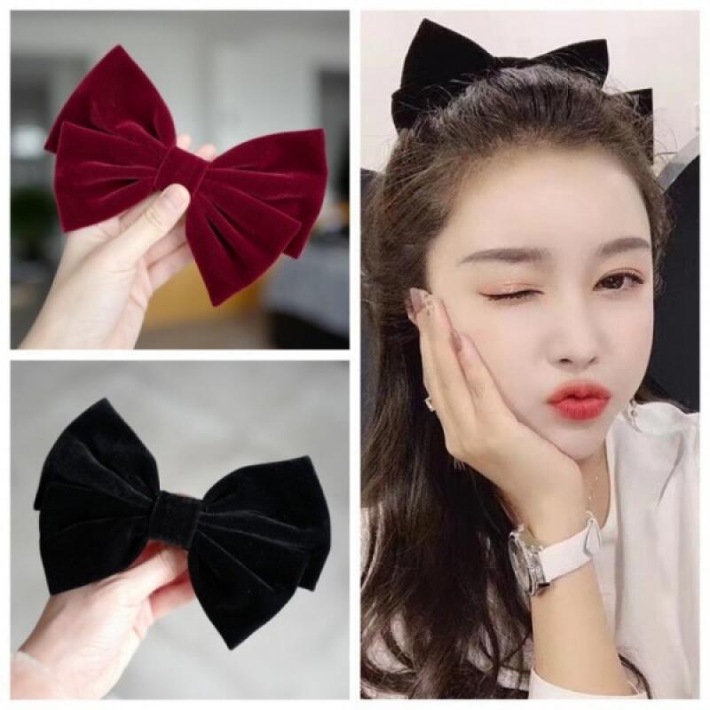 Handmade velvet ribbon hair clip and hair pin Black