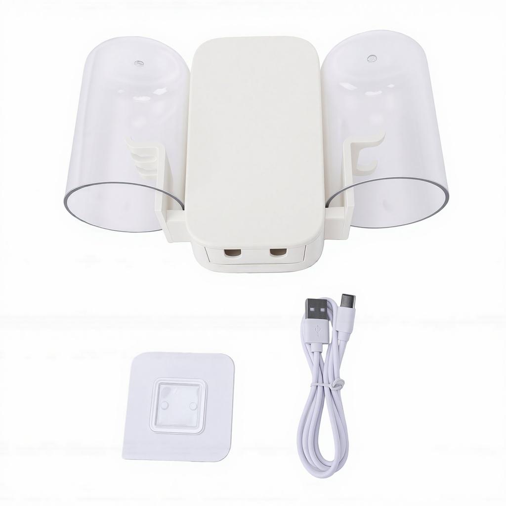 Toothbrush Cleaner Rechargeable Wall Mounted Tooth Brush Holder with 2 Slots and Timer Function for Bathroom