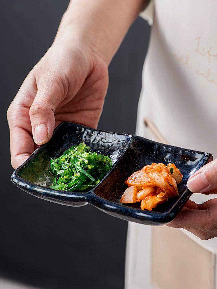 Ceramic Two 2 Grid Sushi Plate Sauce Dish Stable Non Slip Seasoning Plate for Sushi Condiment Dipping Ketchup Olive Oil Butter