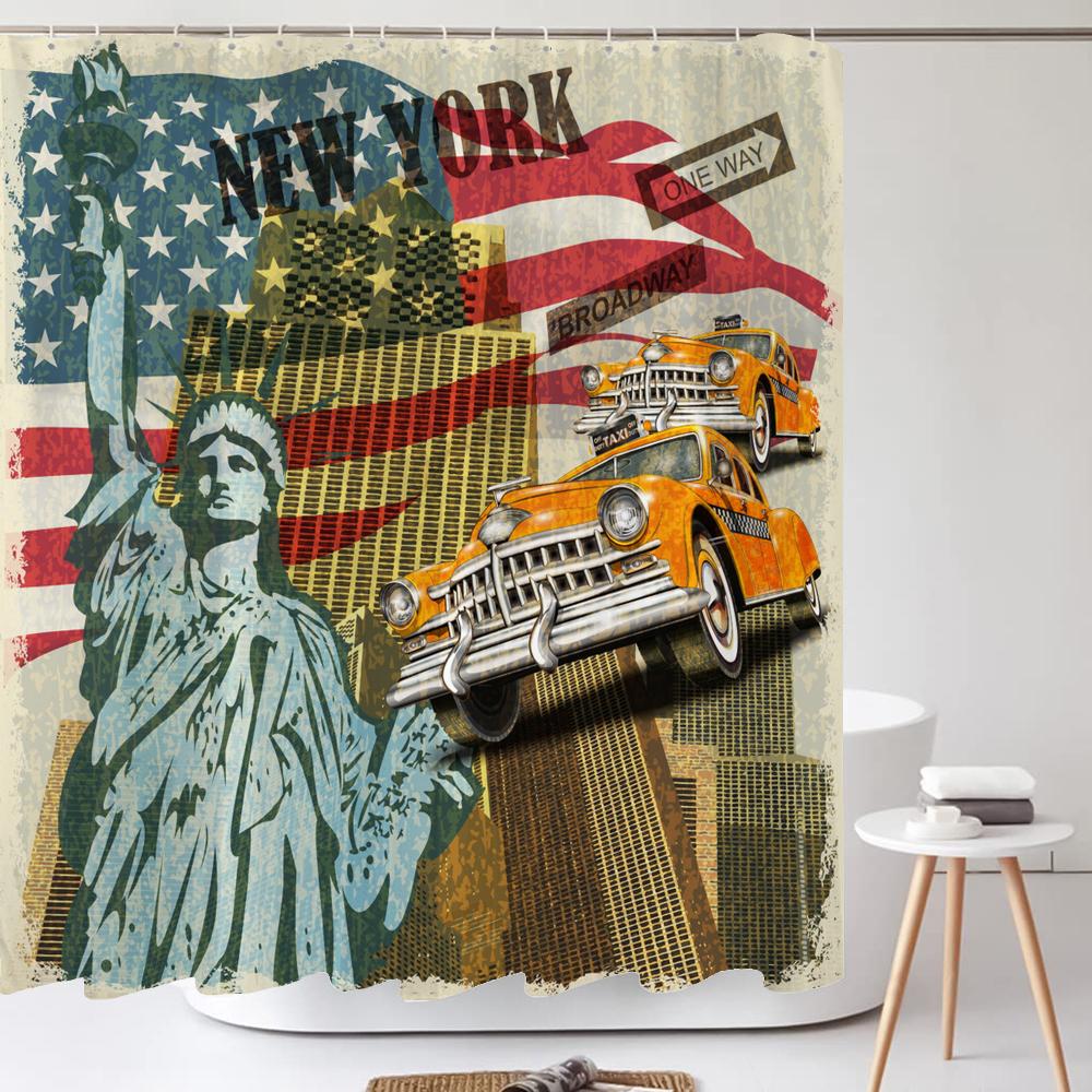 Dunika Chen European Vintage Nostalgia Poster London Newspaper Style Shower Curtain Bathroom Curtain Decoration 180*180Cm With Hooks