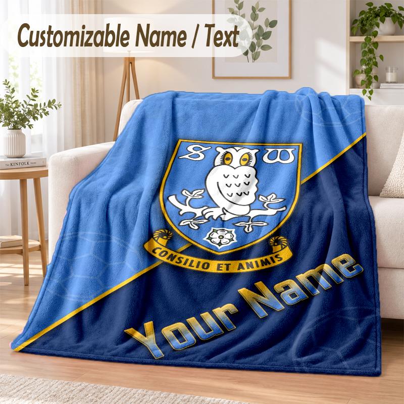 Custom Text Flannel Blanket Sheffield Wednesday FC Print Warm Cozy Blanket Home Sofa Bedding