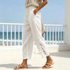 Women Pants, Drawstring Adjustable Waistband High Waist Summer Pants, Pure Color Loose Fit Casual Trousers for Travel Work School Daily Wear