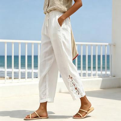 Damen Hose Kordelzug Verstellbarer Bund Hohe Taille Sommer