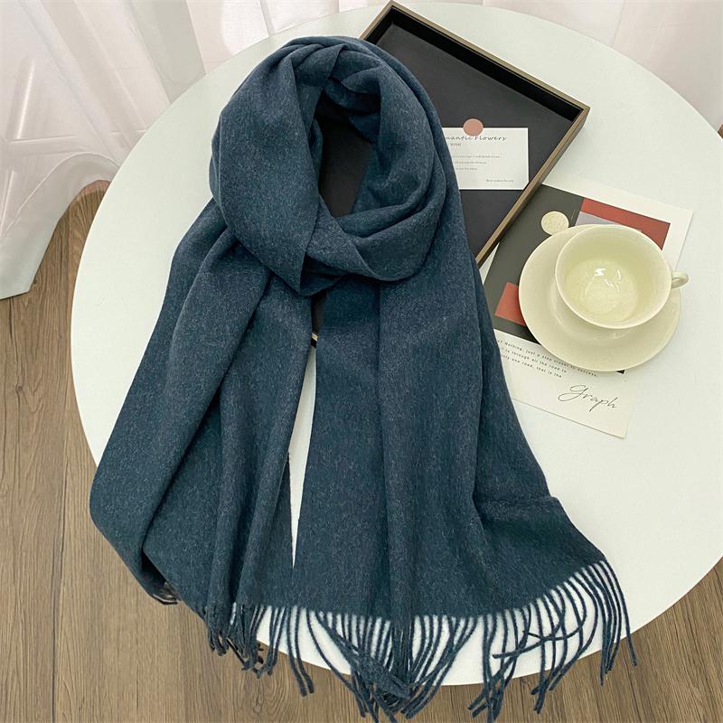 Winter Warm Women Scarf Cashmere Solid Color Shawls Thick Neckerchief Hijab Wraps Tassls Pashmina Foulard Headband