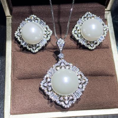 Jewelry Copper Bottom Gold-Plated Inlaid Fritillary Pearl-Inlaid Diamond Temperament Luxury White Bead Set 14Mm 16Mm