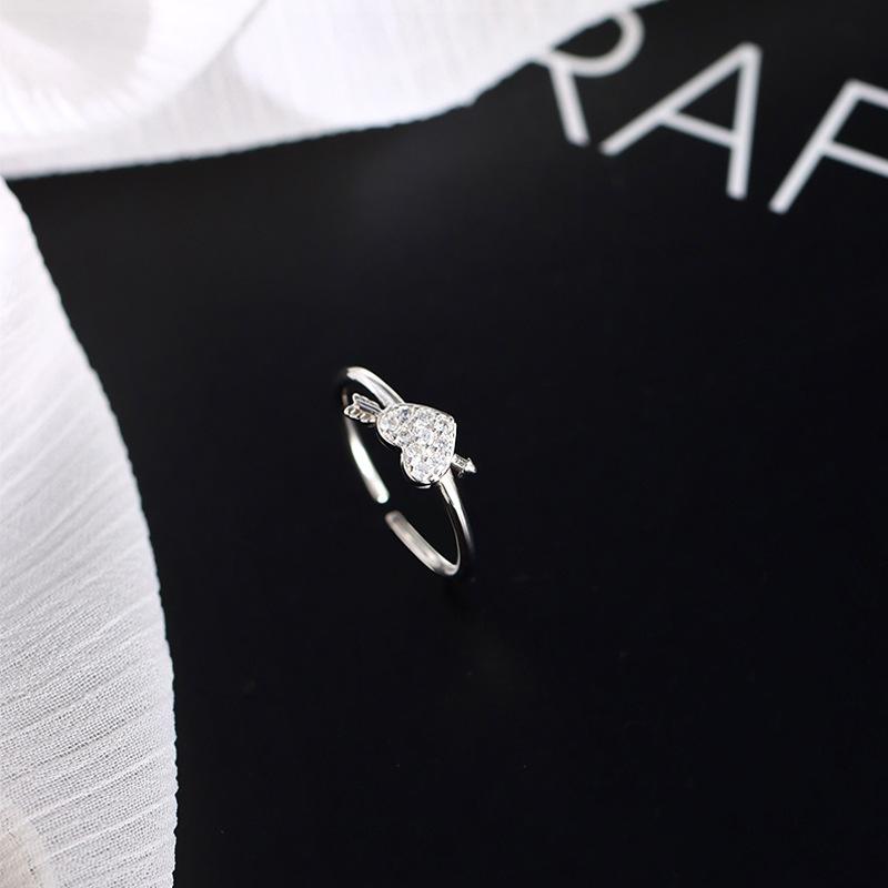 Love Zircon Ring, Women's Light Luxury Niche Design, Full of Diamonds, One Arrow Through The Heart, Index Finger Ring, Opening Adjustable Tail Ring