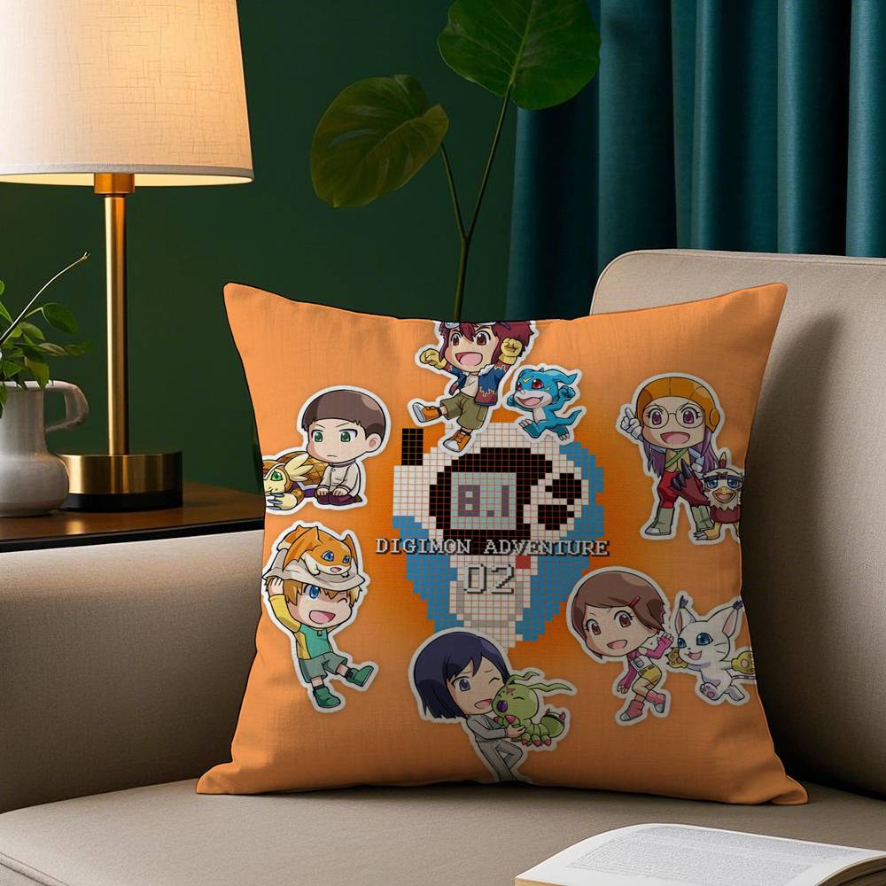 Cute D-Digimon Adventure Pillow Case Short Plush Print Cushion Cover Square Throw Pillow Covers Sofa Home Decor