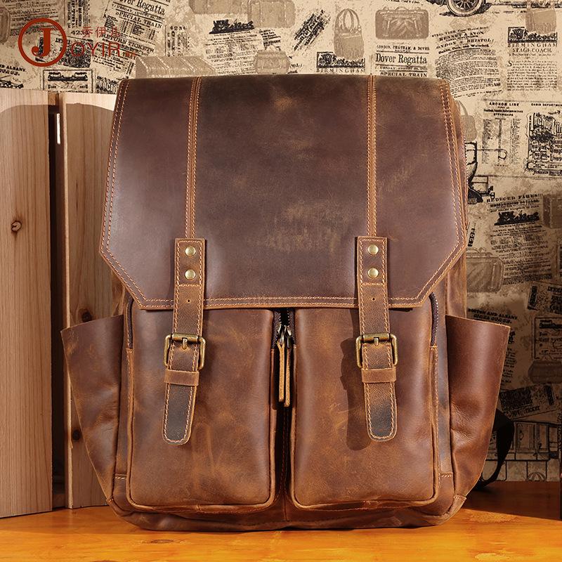

Men s Crazy Horse Leather Double Shoulder Travel Backpack - Retro Genuine Leather Sports Casual Bag