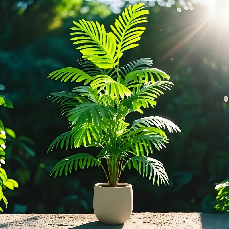 120cm Umělá palma odolná proti UV záření - Umělá rostlina s realistickými texturovanými listy, ideální pro vnitřní/venkovní domácí a kancelářskou dekoraci (Hrnec není součástí dodávky)