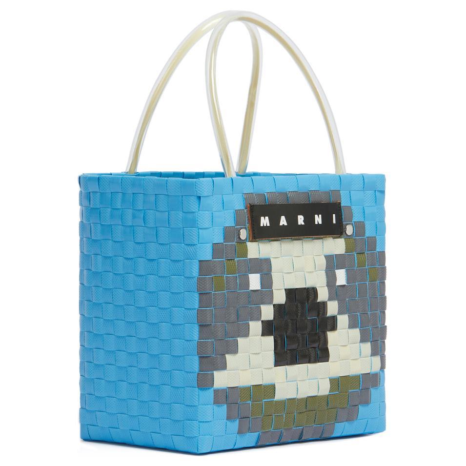 Marni Market Letter Patch Woven Fabric Polypropylene Tote Shopping Bag Women tote Light-Blue SHMH0063JBRF08100B30
