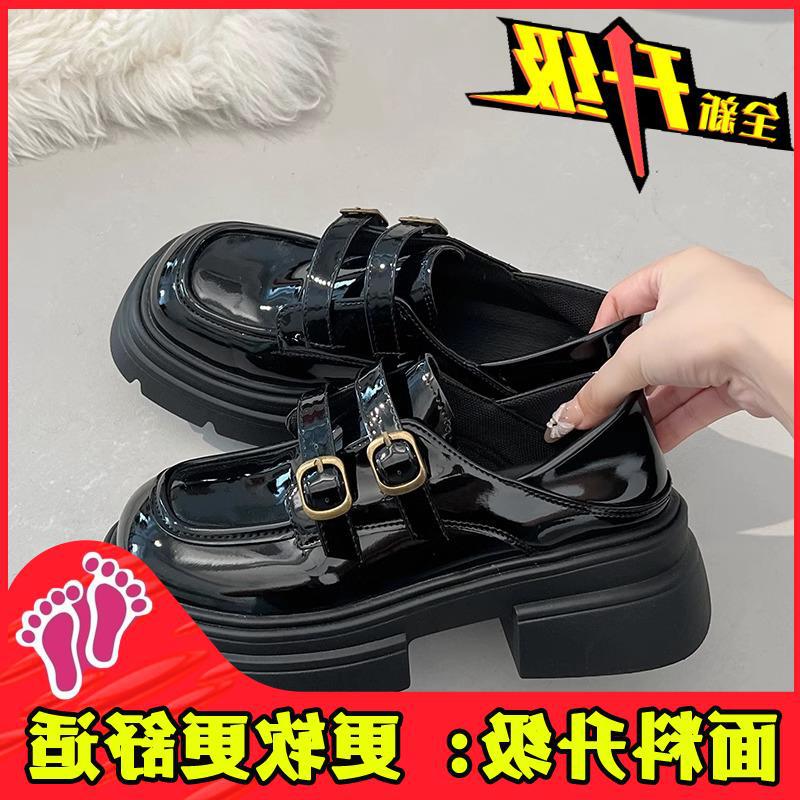 

Толстый каблук толстая подошва пружина с универсальным лофером одинарные туфли новые британский стиль ретро юбка черные маленькие кожаные туфли женская мода 35