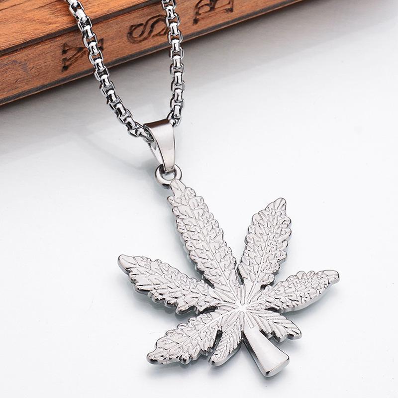 Korean Style Maple Leaf Pendant Necklace: Unisex Fashion Titanium Steel Sweater Chain