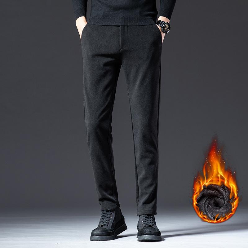 2024 Autumn/Winter Thick/Regular Woolen Pants Men'S Straight Tube Brushed Casual Pants Light Business Elastic Non Stick Gray Trousers