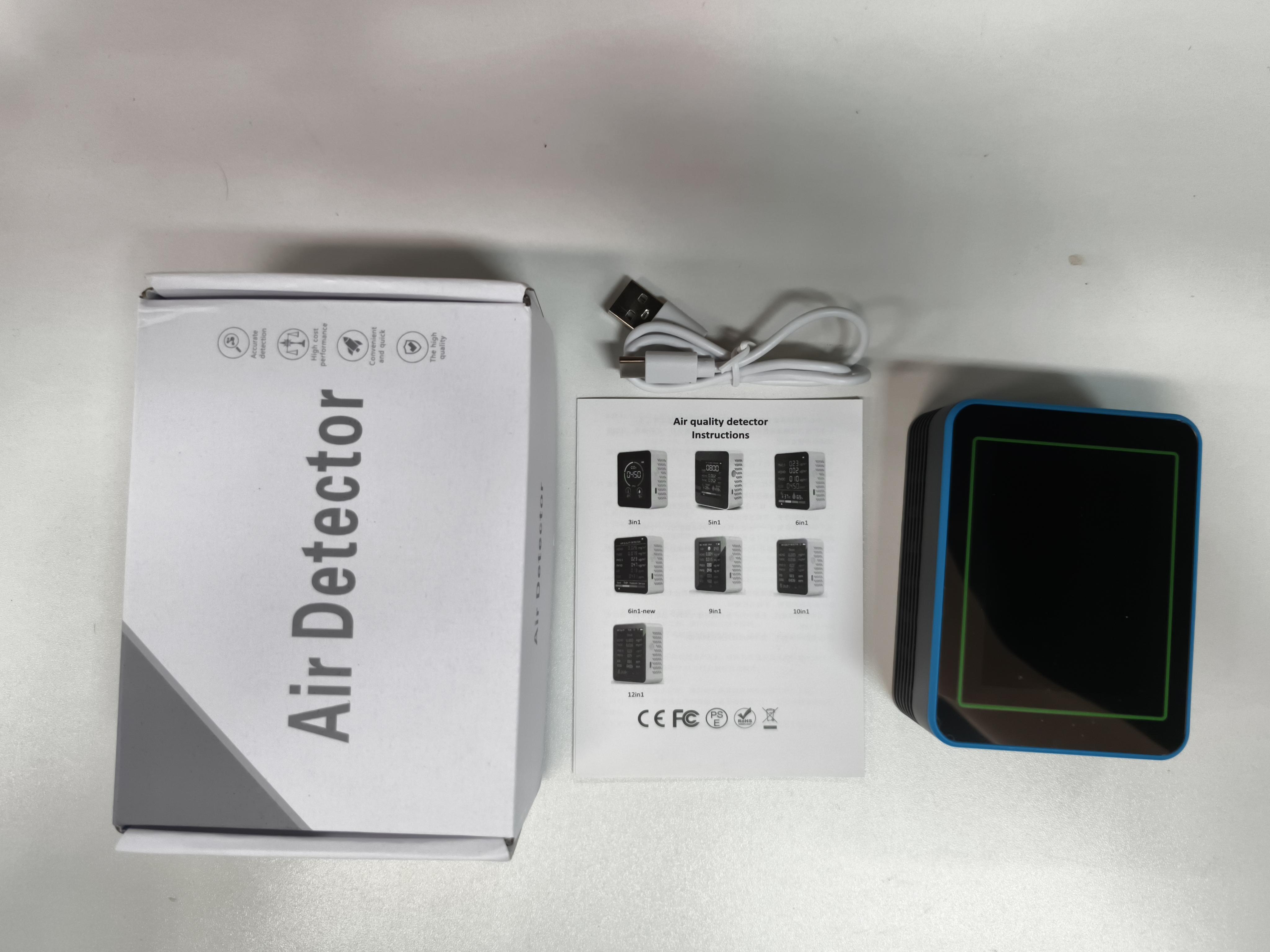 

5-в-1 Портативный детектор качества воздуха в помещении с точным измерением CO2 TVOC HCHO температуры и влажности чёрный