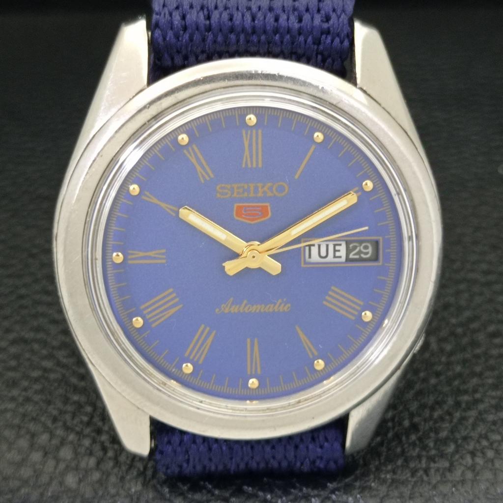 CEAS VINTAGE SEIKO 5 AUTOMATIC 6119C JAPONIA BĂRĂBĂȚI CADRAN CULOARE ALBASTRU a500099-2 R151a-a500099