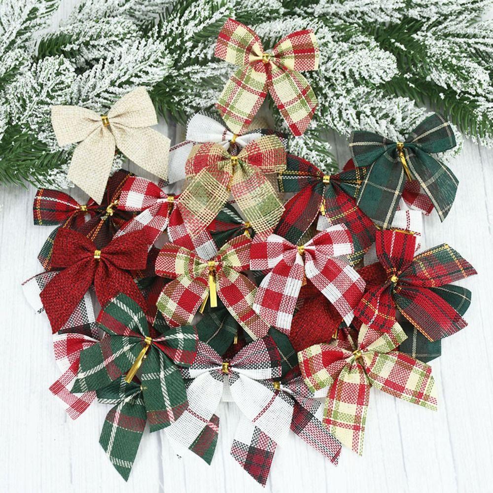 25pcs Christmas Tree Decorations Christmas Gold Dust Bows Hanging Bowknot New Year Christmas Tree Printed Bow Ornaments