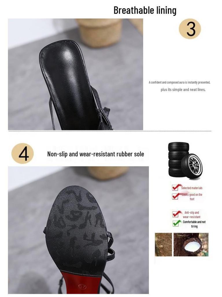 2022 Black Stiletto Heels: Chic Open-Toe Buckle Sandals for Women