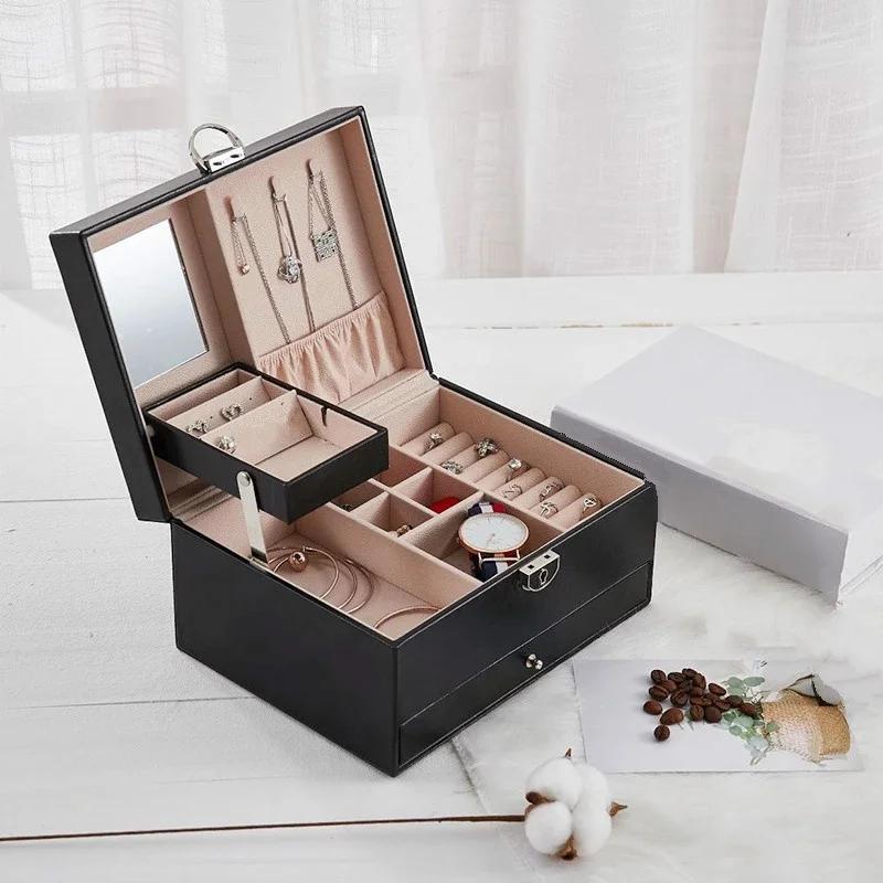 Fashion Leather Jewelry Box Case Jewelry Package Storage Large Space Jewelry Ring Necklace Bracelet
