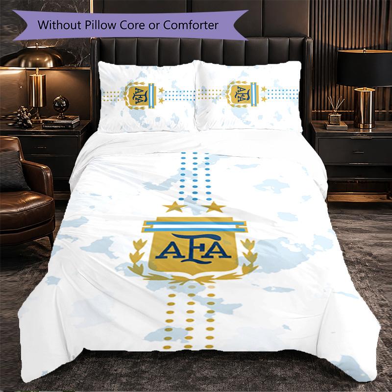 Argentina National Football Team 3 Piece Bedding Set Soft Duvet Cover Set with Pillowcases Printed Bedroom Decor Set for Home