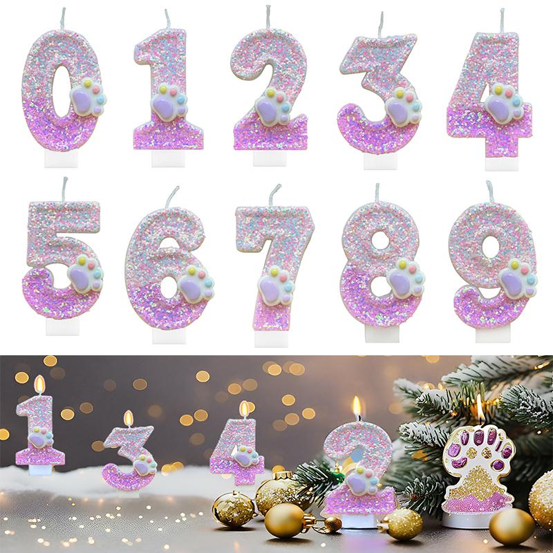 1PC Non-Toxic Soy Wax Candles Candle Adorable Cat Paw & Number Candle Set Cat Claw Digital Birthday Candle 7.5x4cm