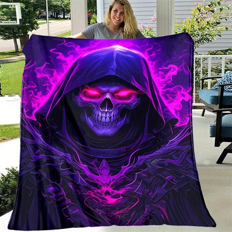 Purple Grim Reaper Skull Print Flannel Blanket Soft Lightweight Throw Blanket for Sofa Bed Couch All?Season Cozy Blanket