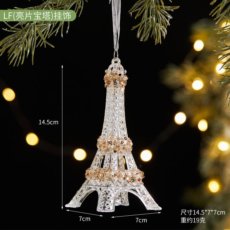 Christmas Tree Decor Acrylic Elk Bell Pendant Transparent Snowflake Pendants With Sequins Home Xmas Party Decoration Accessories