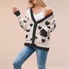 New women's clothing Valentine's Day love peach knitted cardigan pocket V-neck regular jacket