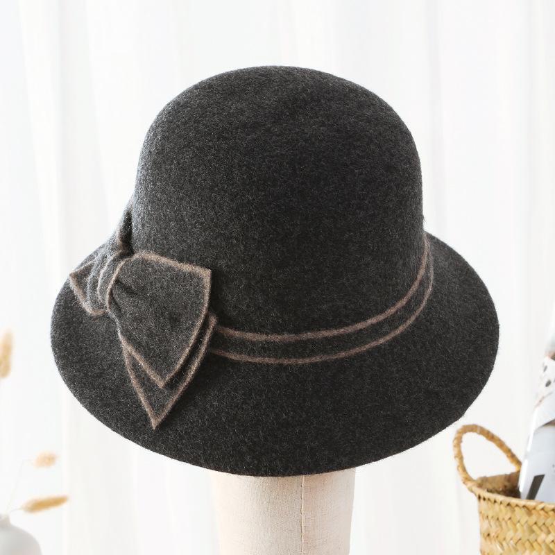 Autumn and Winter Fashion Versatile Hat Women's British Retro Woolen Hat Top Hat High-end Simple Women's Basin Hat