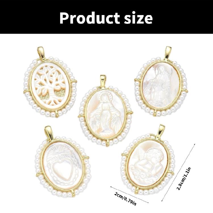 Fashionable Virgin Marys Necklace Charm with Sturdy Brass Materials and Mother of Pearls Shell Detailing Daily Use