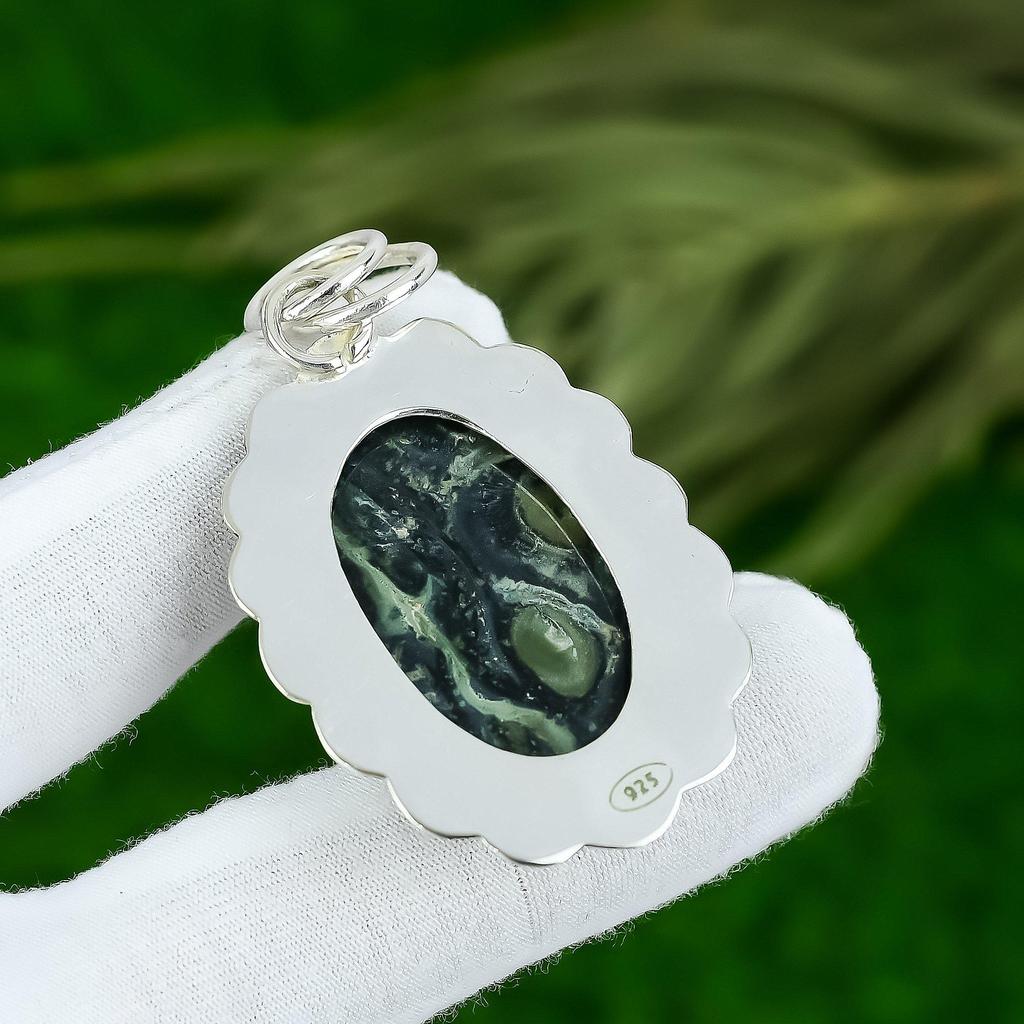 Oval Kambaba Jasper Gemstone Engagement Handmade Wife Pendant Jewelry 925 Silver