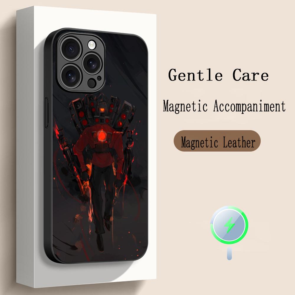 Anime Skibidi TV hot poster pattern Phone Case For iPhone 17 16 15 14 13 12 Plus Pro Max High-end Luxury Magsafe Sheepskin