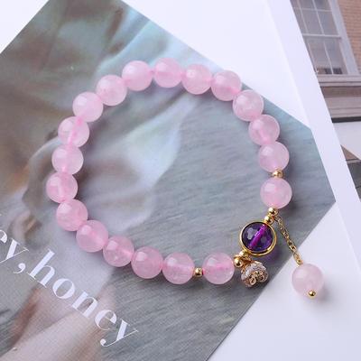 Pink Crystal Bracelet for Women, Natural Crystal Heart Bracelet Holiday Gift