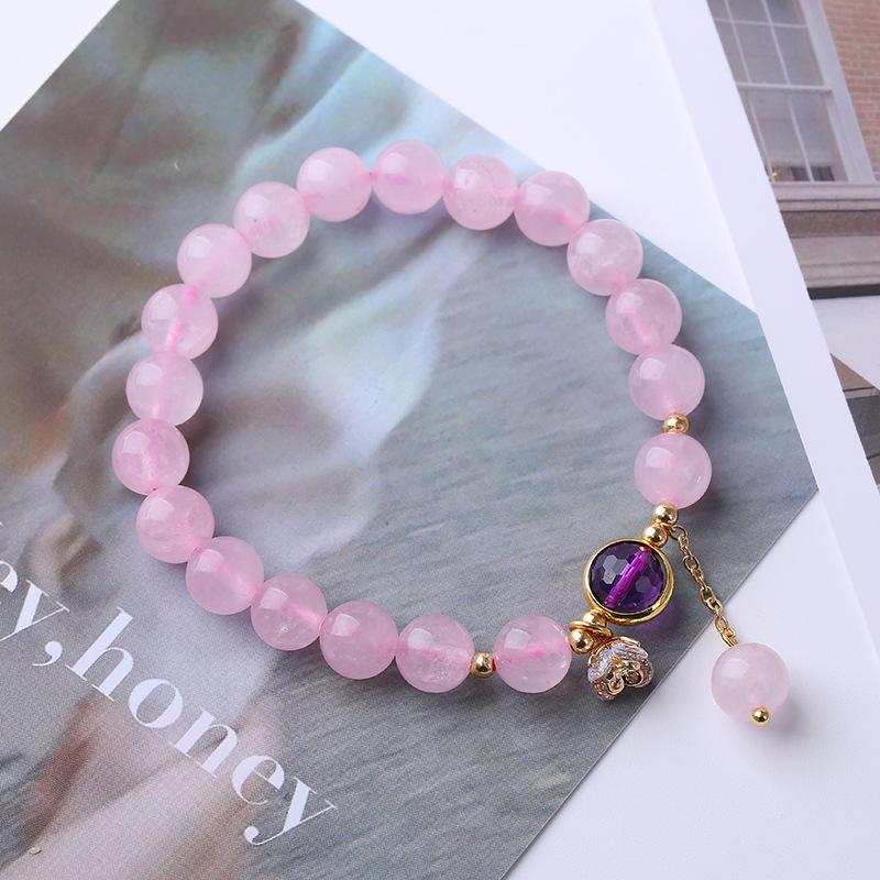 Pink Crystal Bracelet for Women, Natural Crystal Heart Bracelet Holiday Gift