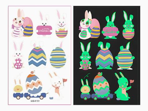 Luminous In Dark Cartoon Easter Temporary Tattoo Waterproof Sweatproof Party Favors for Kids Stickers