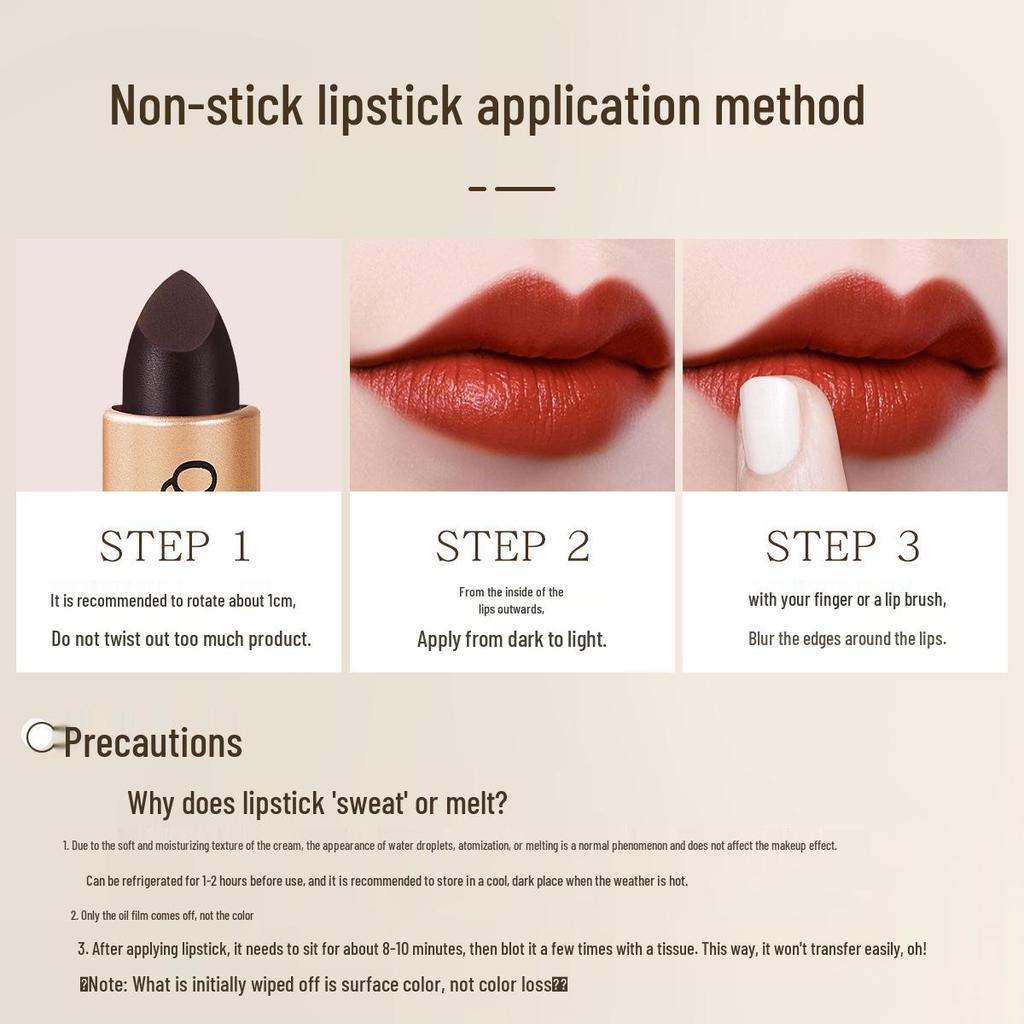 QXQY Schwarzer Samt-Matter Lippenstift - Langanhaltend, Wasserdicht, Retro Bohnenpasten-Farbton für Frauen
