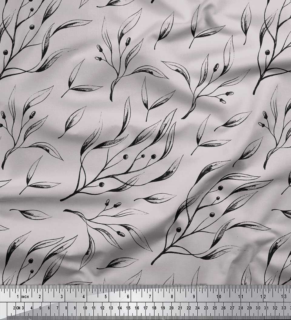 

Soimoi Grey Poly Crepe Ткань с принтом листьев черники на метр 42 дюйма 42 Inch Wide - Poly Crepe серый