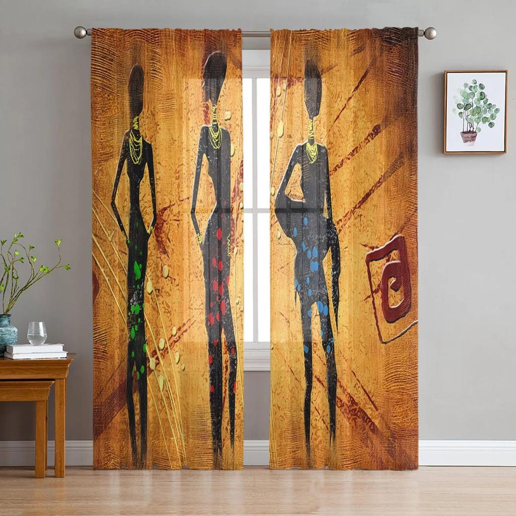 Afrikanische Frauen Ethnische Giraffe Elefant Tüll Vorhänge Für Wohnzimmer Chiffon Voile Sheer Fenster Vorhang Für Schlafzimmer