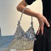 Retro Silver Sequin Bag with Glitter, Hand-held Crossbody Chain Shoulder Bag, Women's Small Bag, Dinner Bag