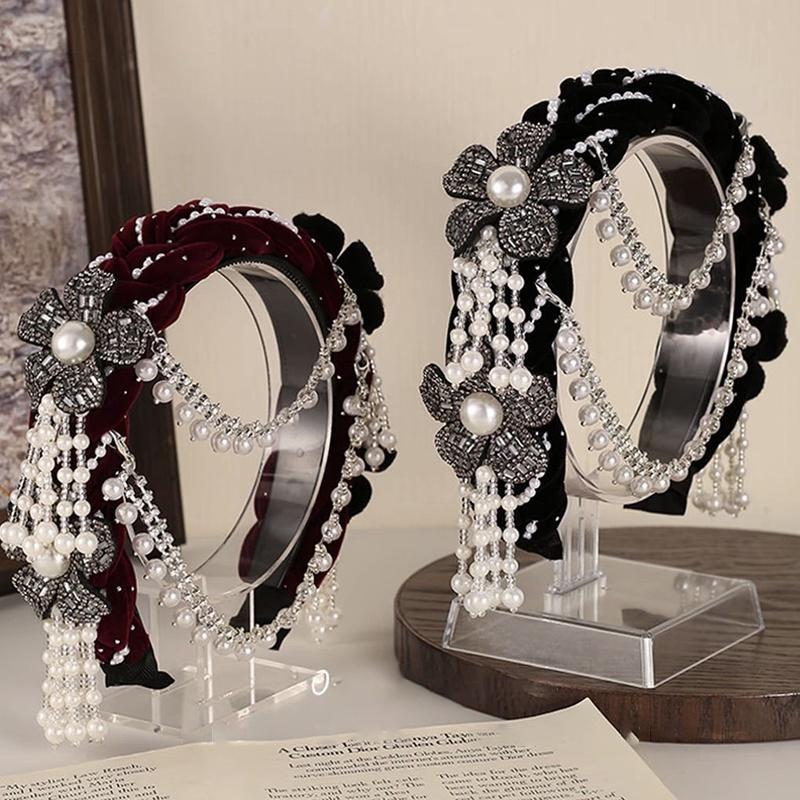 French Retro Flowers Beads Tassels Hair Band Ethnic Style Elegant Hair Accessory For Women
