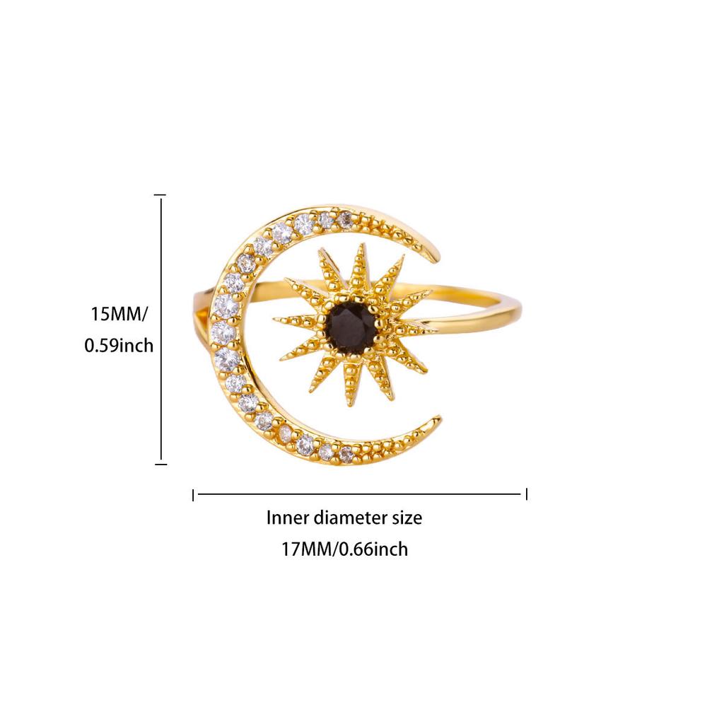 Fashion Zircon Hexagram Ring Female Star Moon Diamond Design Gold Stainless Steel Hand Jewelry